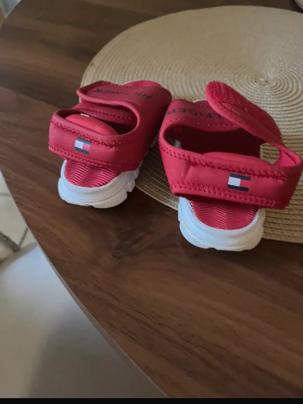 Tommy Hilfiger Kids Red Velcro Slide Sandals